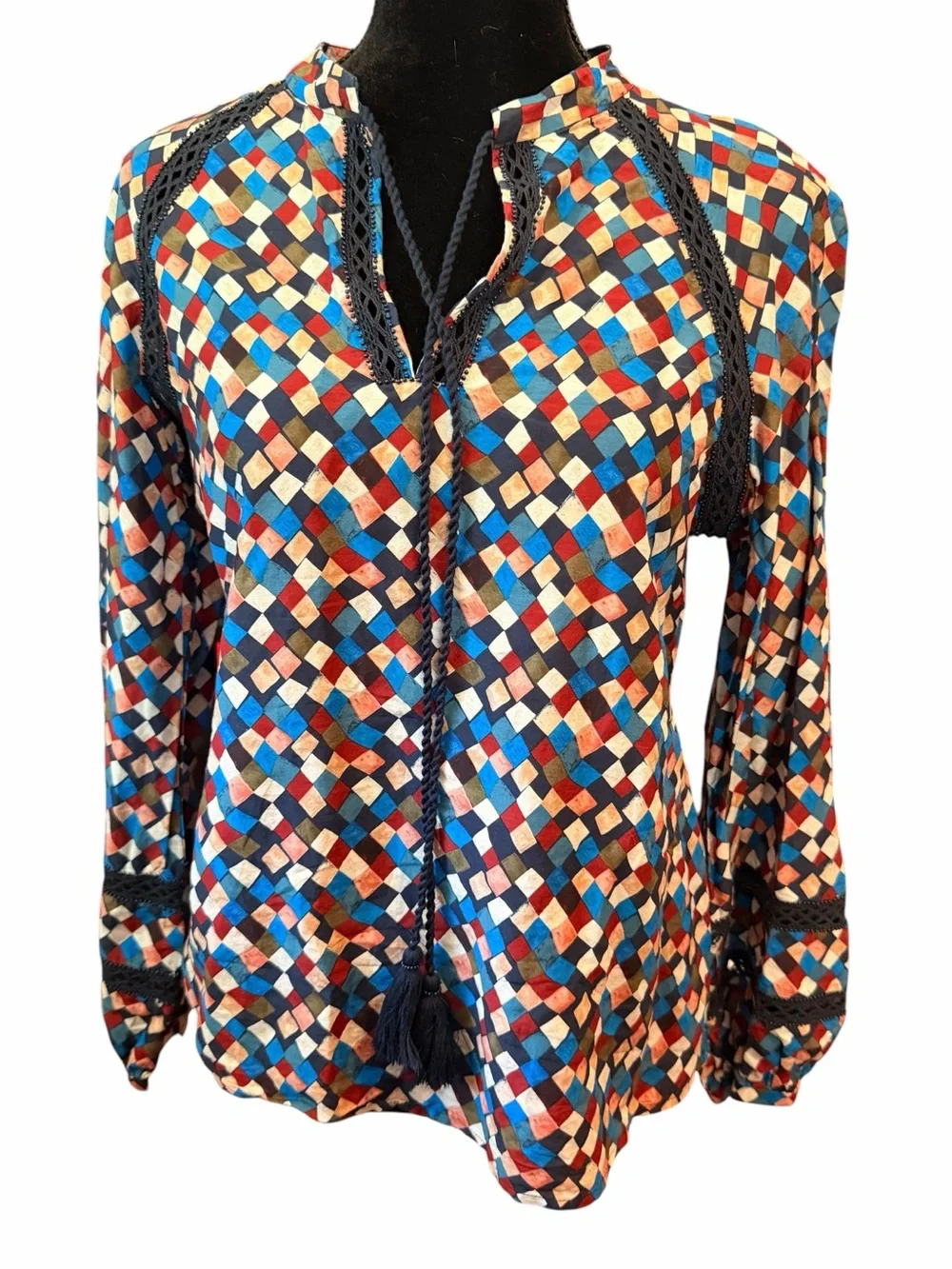 Tory Burch Sonia Geometric Silk-Blend Blouse Size 6